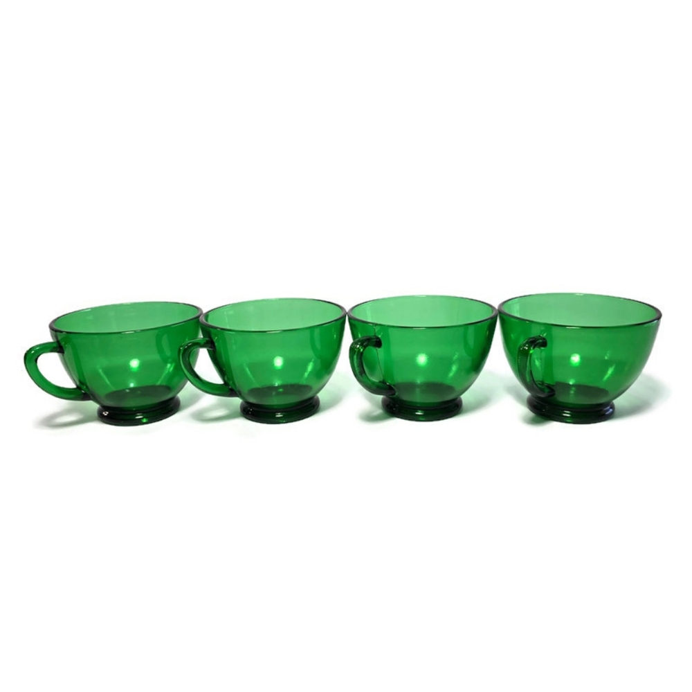 Vintage Anchor Hocking Christmas Forest Green Glass Punch Cups - Set 4